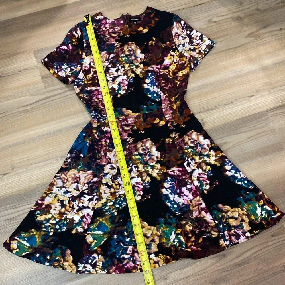 Who What Wear Dress Womens XS Black Watercolor Floral Fit and Flare Stretch Boho - Picture 9 of 9